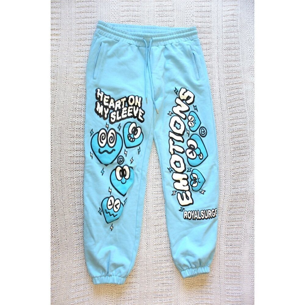 Royal Surge Emotions Sweatpants Size L Light Blue cotton graphic heart print